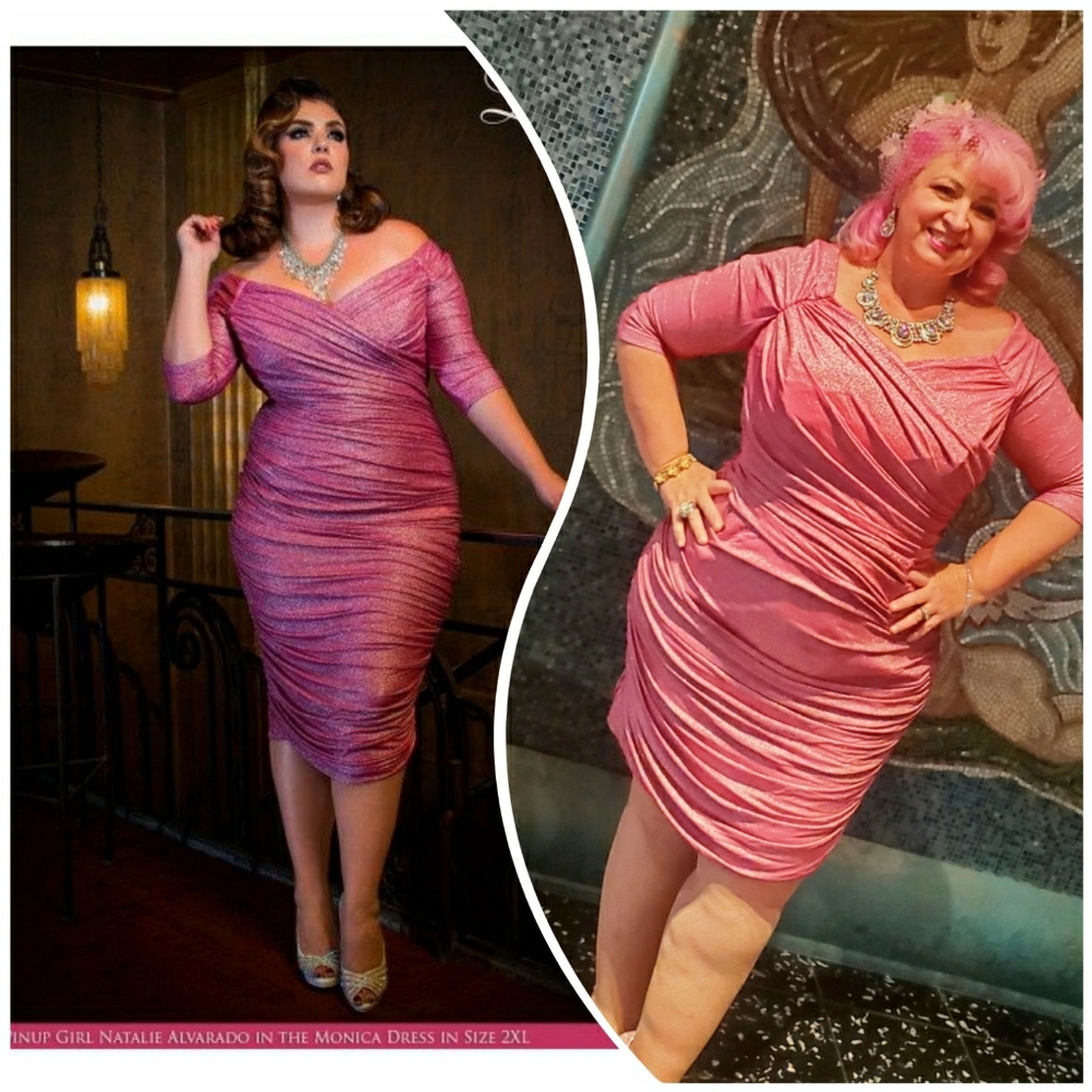 2x RARE Pink Lurex Monica Dress Pinup Girl Cloth